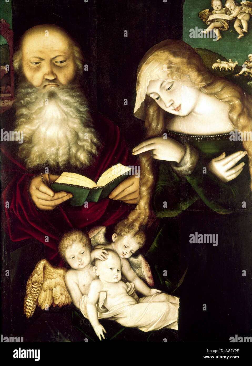 Belle arti, Baldung Grien, Hans, (1484 / 1485 - 1545), pittura, 'Die Geburt Christi', 'nascita di Cristo", 1539, legno, 103 cm x 78 cm, Galleria di Stato, Karlsruhe, Germania, artista del diritto d'autore non deve essere cancellata Foto Stock