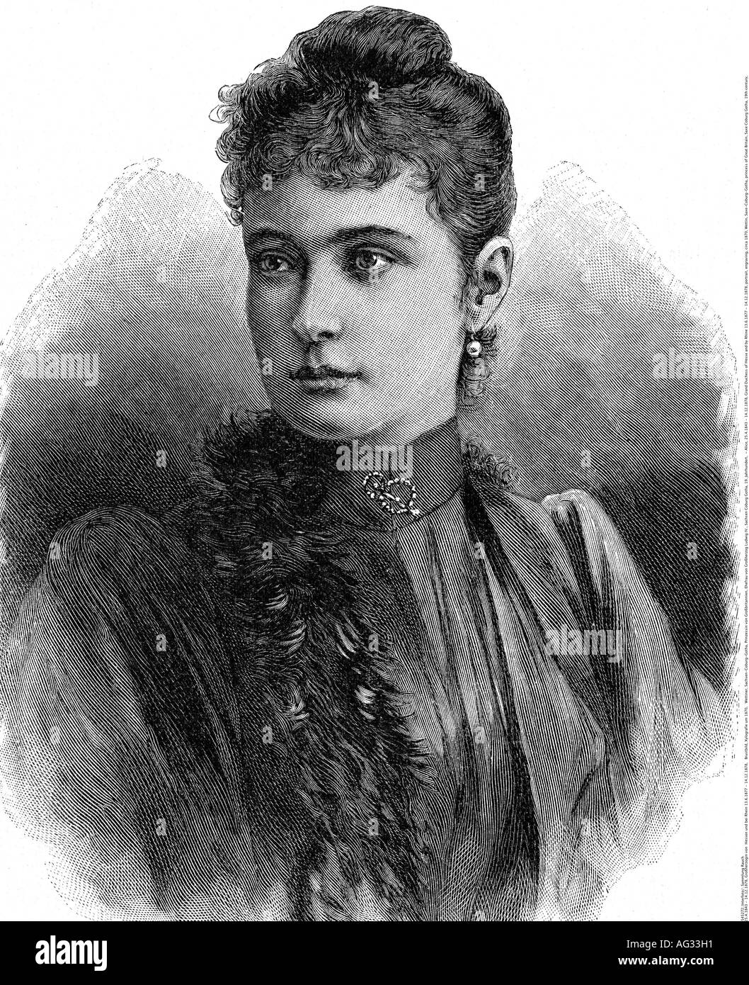 Alice, 25.4.1843 - 14.12.1878, Gran Duchessa di Assia e dal Reno 13.6.1877 - 14.12.1878, ritratto, incisione, circa 1870, Wettin, Saxe-Coburg-Gotha, principessa di Gran Bretagna, Saxe Coburg Gotha, 19th secolo, , Foto Stock