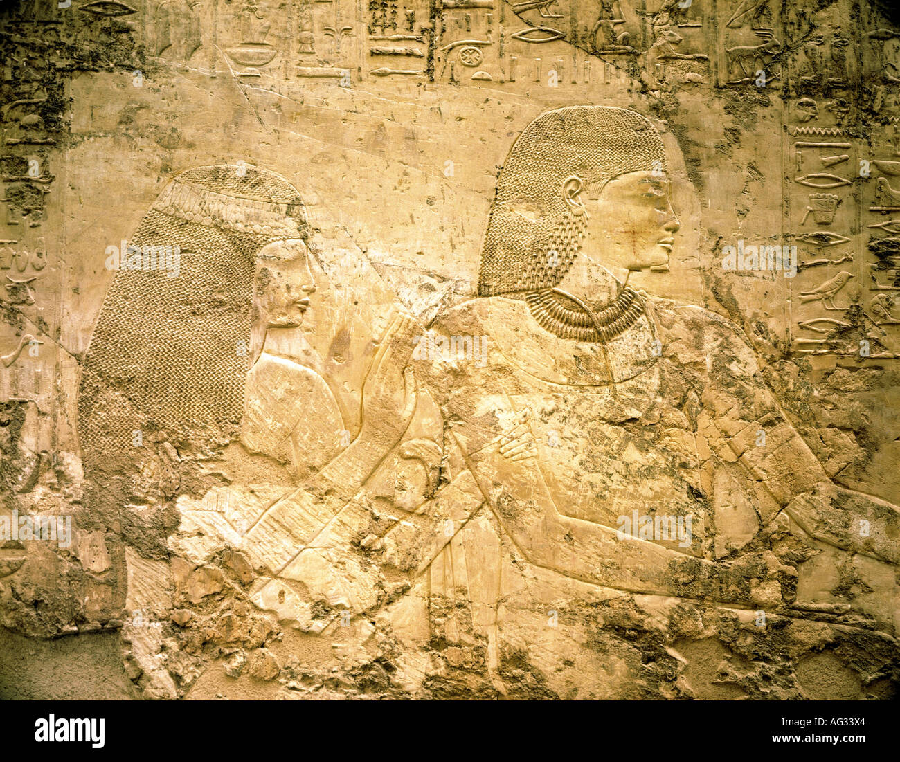 Viaggio / geografia, Egitto, Tebe, Valle dei Nobili, edifici, tomba di Ramose, vista interna, Ramose e sua moglie, circa 1390 - 1335 a.C., storico, storico, Africa, architettura, mondo antico, nuovo Regno, 18th dinastia, vizier del faraone Amenhotep III e Amenhotep IV, Echnaton, 14th secolo a.C., rilievo, Patrimonio culturale mondiale dell'UNESCO, mondo antico, ornamento, ornamenti, donna, donne, donne, Foto Stock