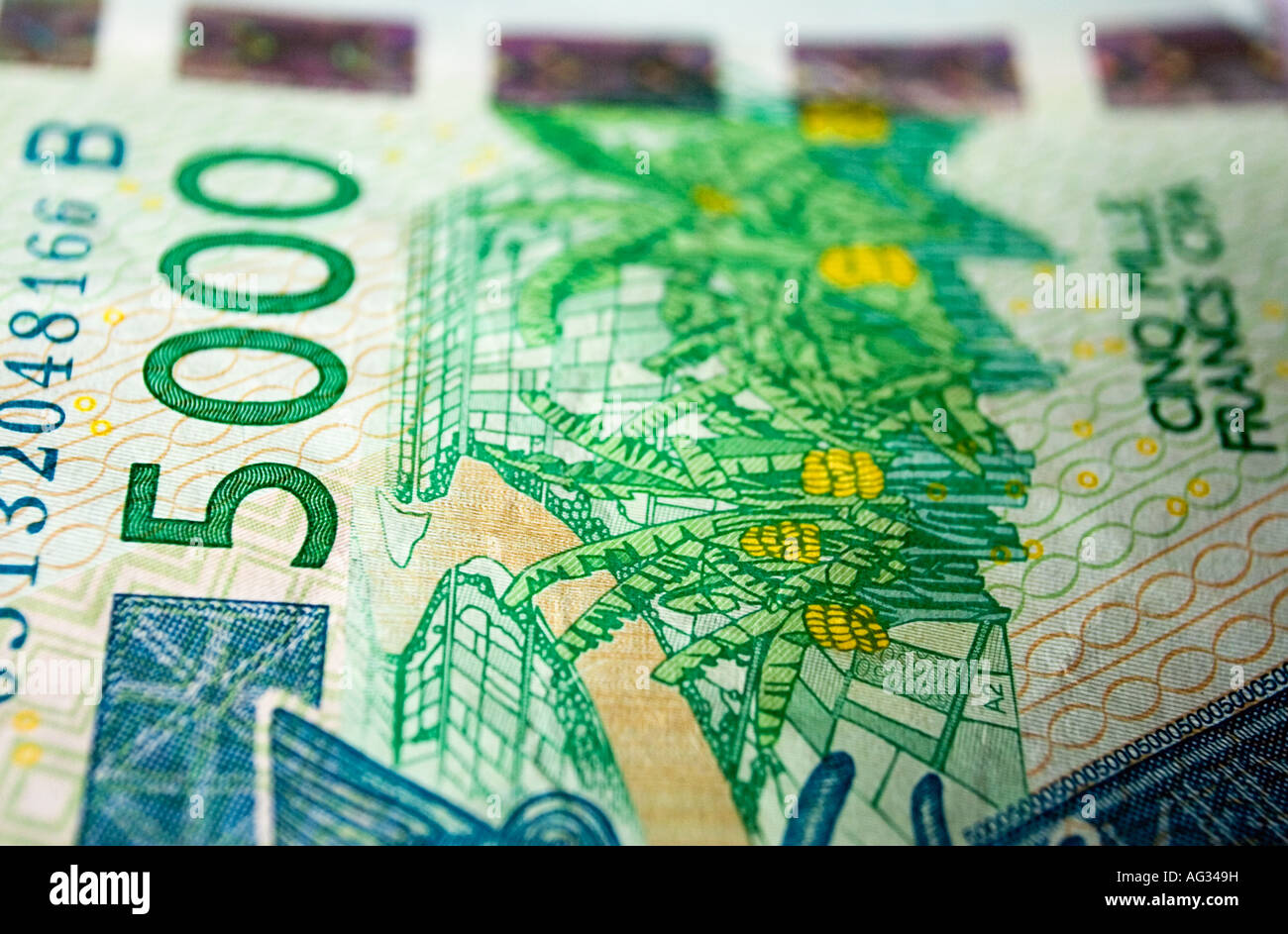 Dettaglio di una banca 5000 nota dall'Africa occidentale. Foto Stock
