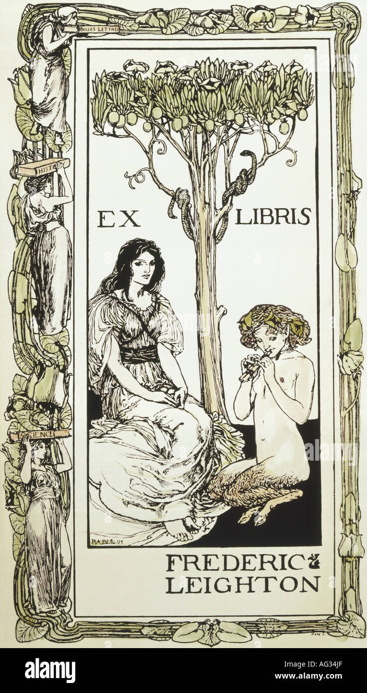 Belle arti, Bell, Robert Anning (1863 - 1933), grafica "Ex Libris per Frederic Leighton', 1894, Gran Bretagna, collezione privata, artista del diritto d'autore non deve essere cancellata Foto Stock