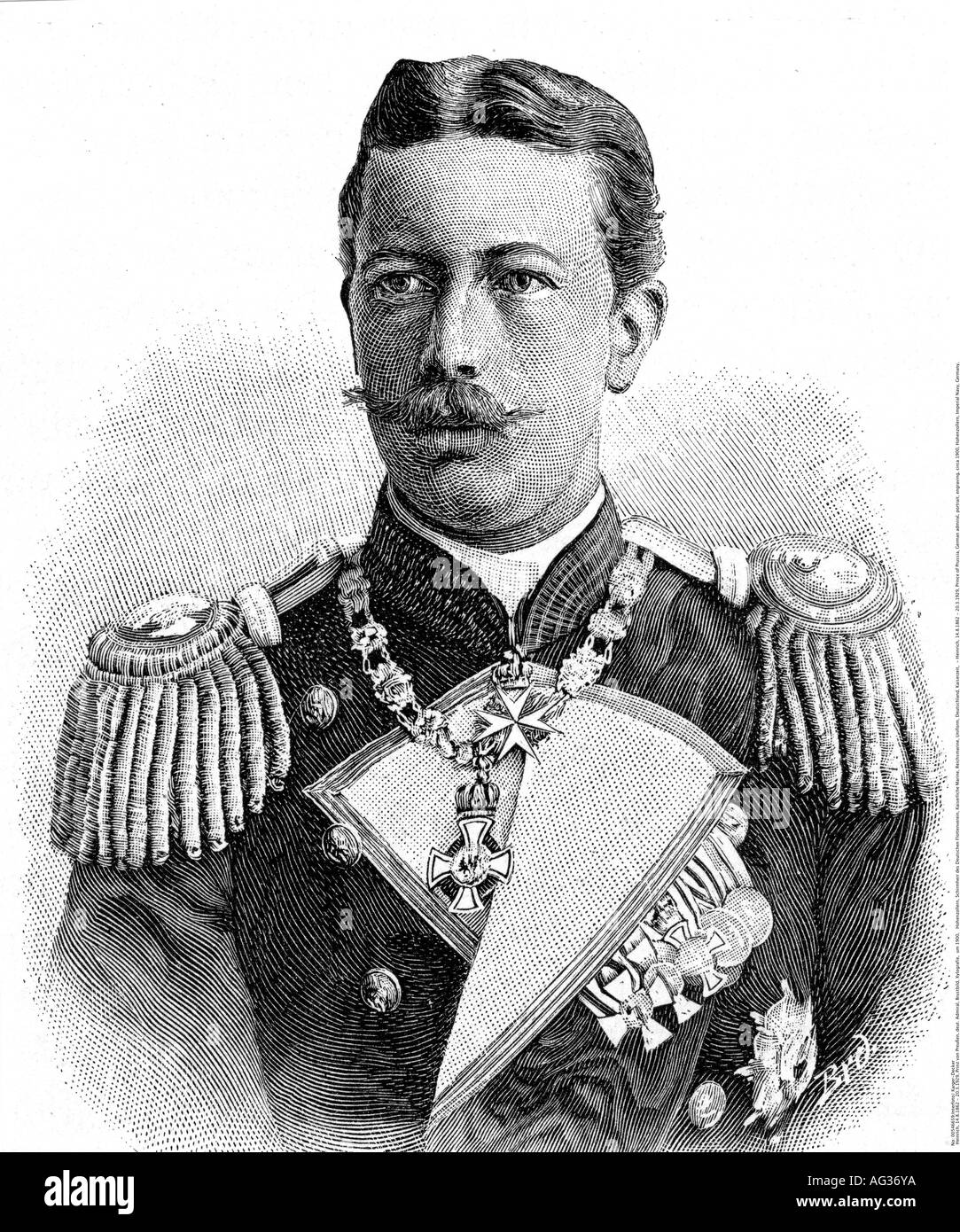 Heinrich, 14.8.1862 - 20.3.1929, Principe di Prussia, ammiraglio tedesco, ritratto, incisione, circa 1900, Hohenzollern, Marina Imperiale, Germania, Enrico, Foto Stock