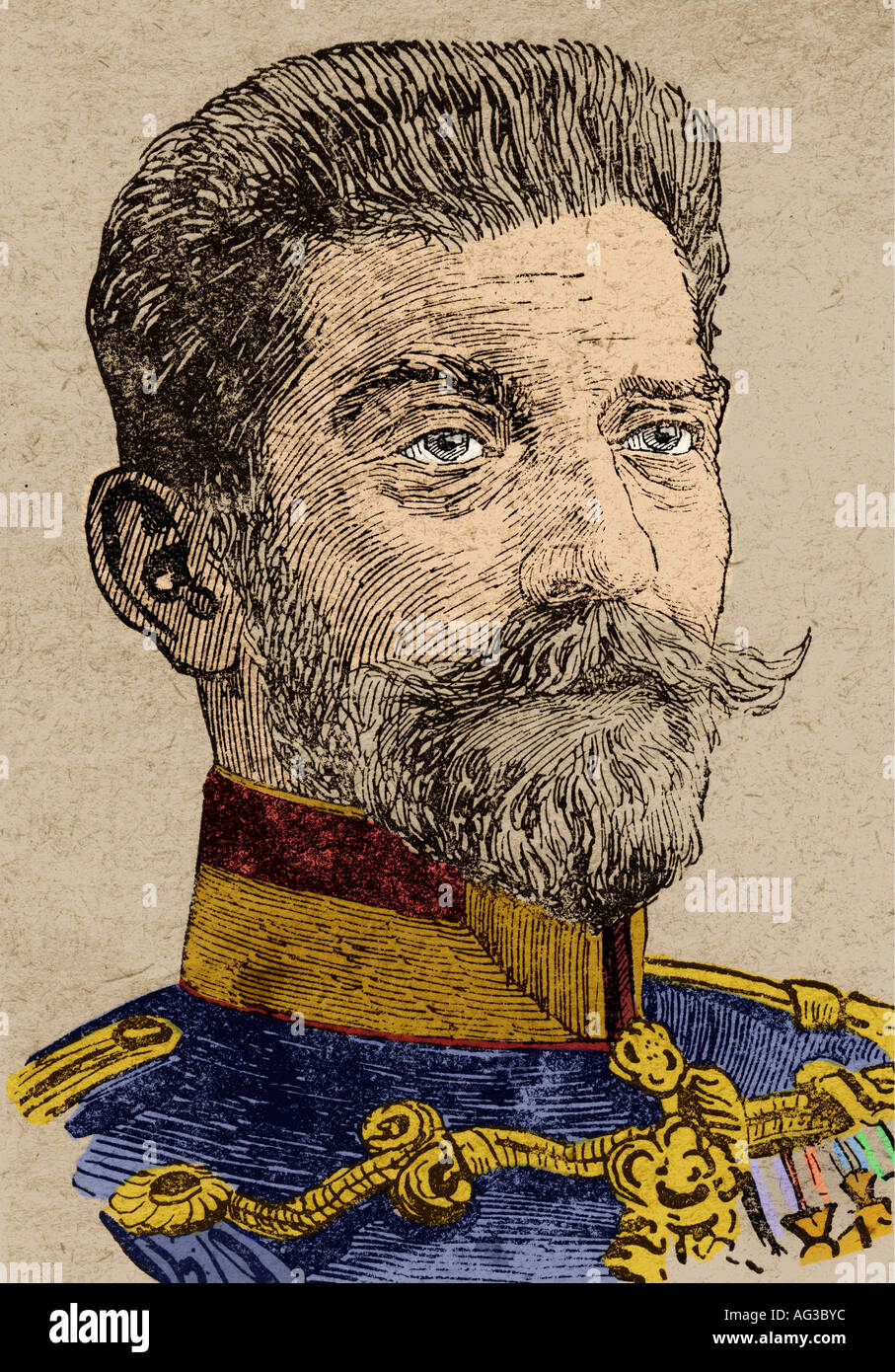 Ferdinand I., 24.8.1865 - 20.7.1927, Re di Romania 10.10.1914 - 20.7.1927, ritratto, disegno, 1915 circa, Foto Stock