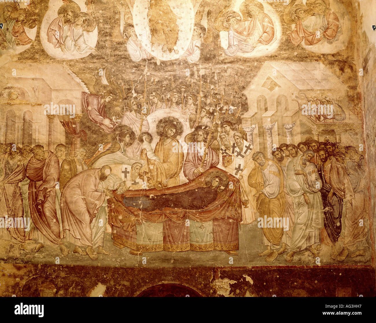 Belle arti, l'arte religiosa, Santa Maria, la morte della Vergine Madre, affresco, 'master da Sopocani', del XIII secolo, Sopocani monastero nei pressi di Novi Pazar, Serbia, artista del diritto d'autore non deve essere cancellata Foto Stock