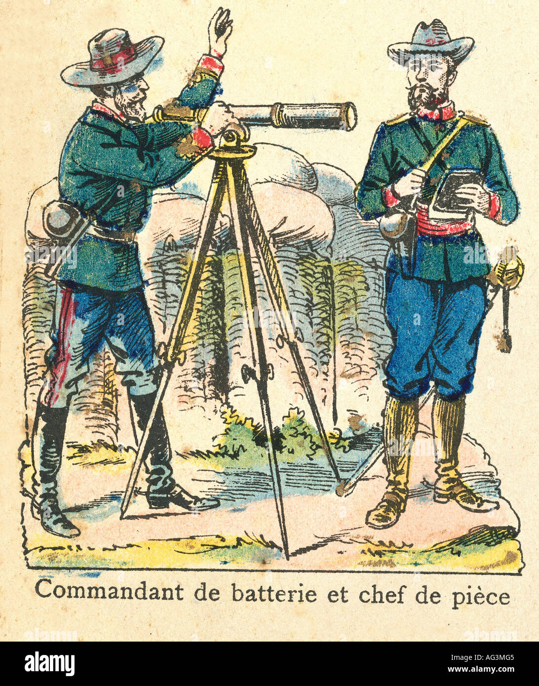 Eventi, Seconda guerra di Boer 1899 - 1902, esercito di Boer, artiglieria, comandante della batteria e comandante di una pistola, stampa, 1900, dettaglio, serie 'la Guerre de Transvaal', pubblicato da Marcel Vance et ses fils, Pont-a-Mousson, Francia, , Foto Stock