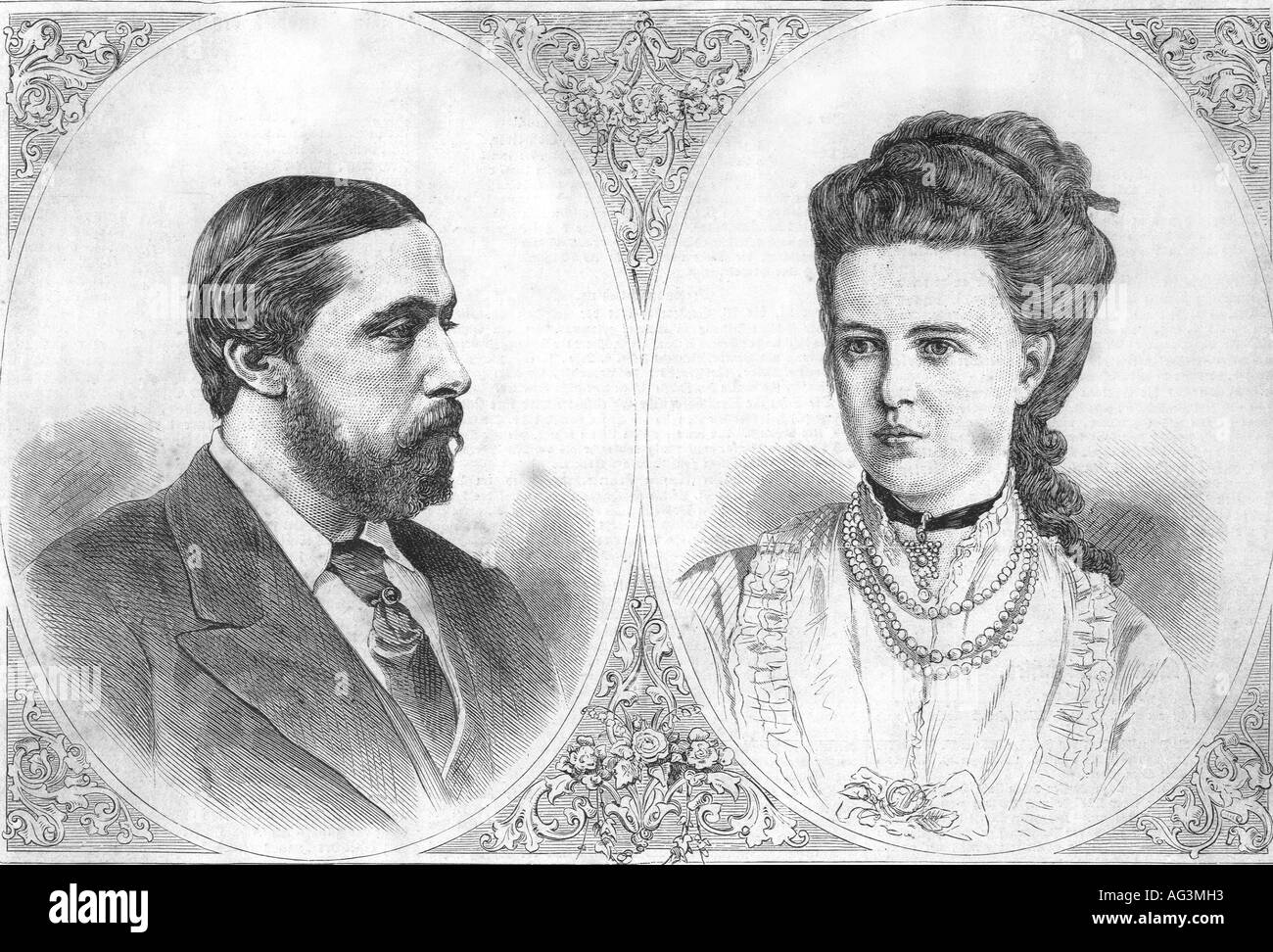 Alfred, 6.8.1844 - 30.7.1900, Duca di Sassonia-Coburg-Gotha 22.8.1893 - 30.7.1900, con la fidanzata Grand Duchessa Maria Alexandovna di Russia, Wettin, Saxe Coburg Gotha, Duca di Edimburgo & Ulster, Principe, Gran Bretagna, Germania, moglie, Romanov, femmina, donna, , Foto Stock