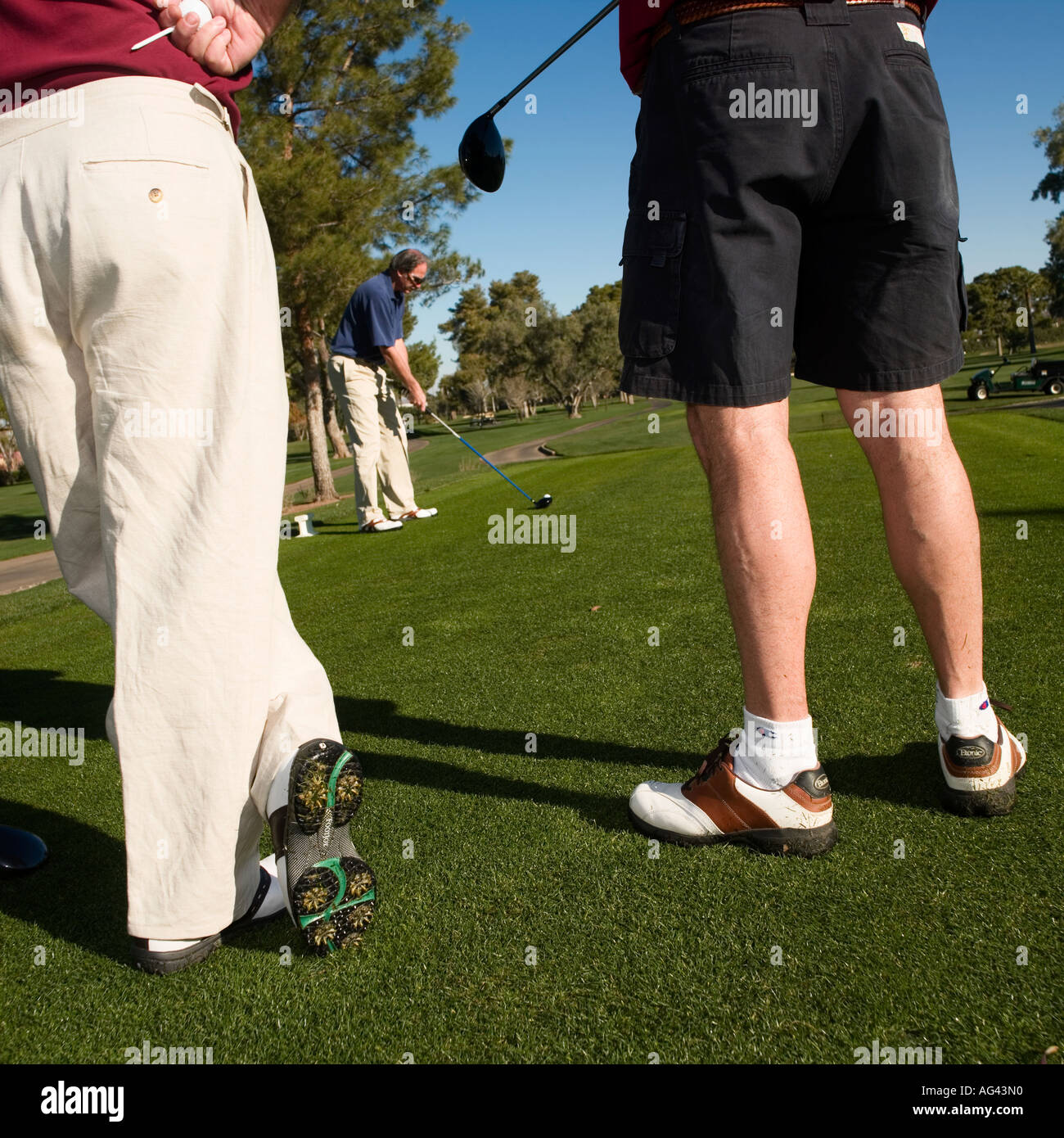 Golf in attesa di t off presso il fairway Foto Stock