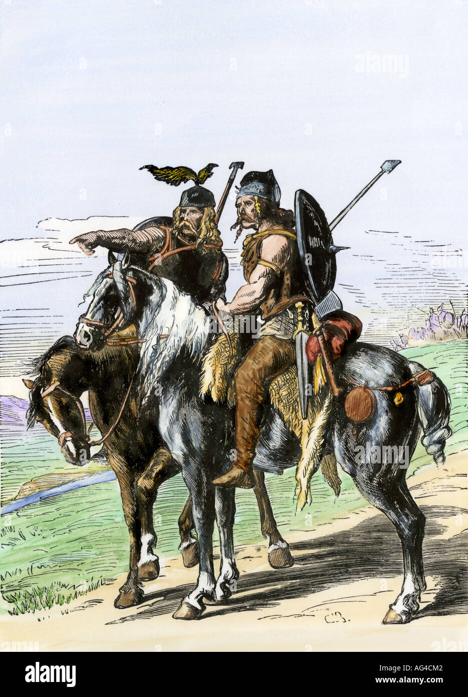 Galli a cavallo sotto l'impero romano. Colorate a mano la xilografia Foto Stock