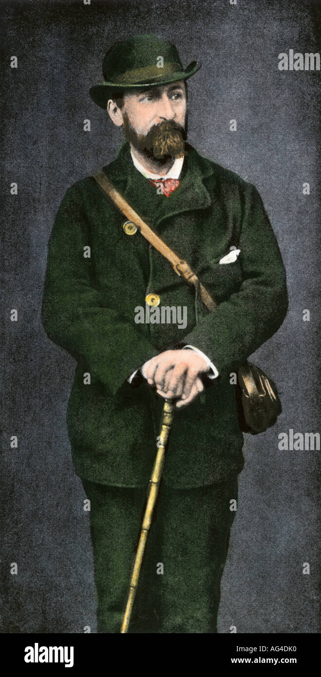 Charles Camille Saint Saens nel suo abito da viaggio 1869. Colorate a mano i mezzitoni di una fotografia Foto Stock