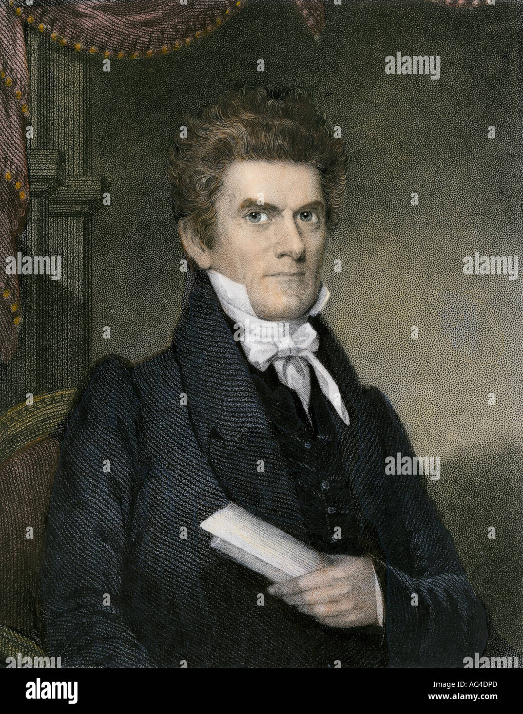 John C. Calhoun Vice Presidente USA. Colorate a mano incisione in acciaio Foto Stock