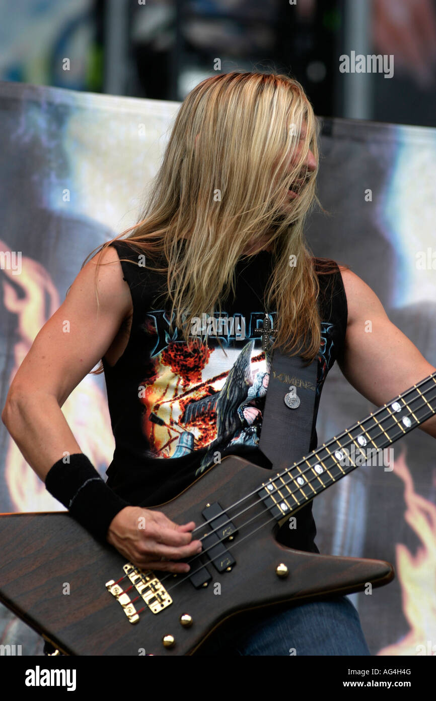 James LoMenzo, Megadeth, thrash metal band da noi, scaricare Rock Festival a Donnington Park, Leicestershire. Foto Stock