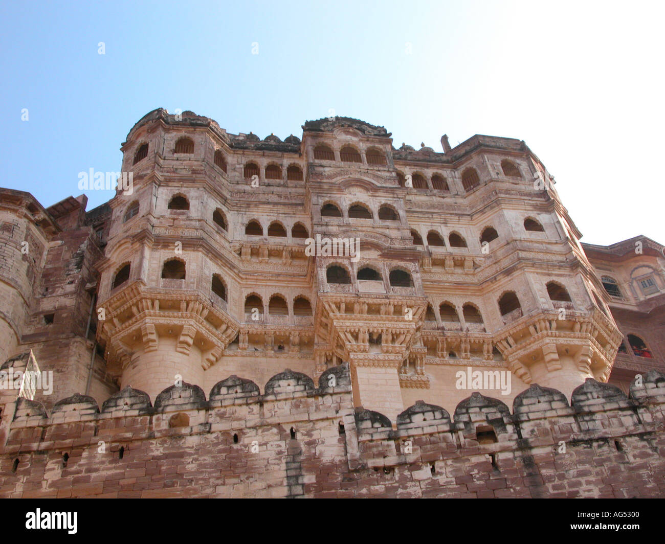 La facciata esterna del Forte Mehrangarh Jodhpur Rajasthan in India Foto Stock