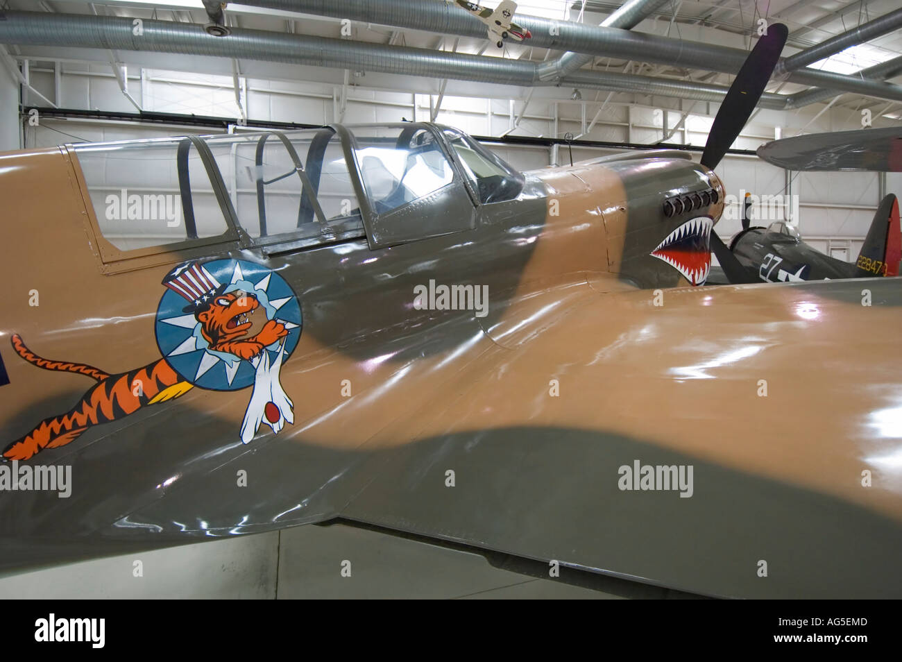 California Palm Springs Air Museum Curtiss P40N Kittyhawk Guerra Mondiale Esercito di due Corpi aerei pursuit fighter velivoli militari Foto Stock