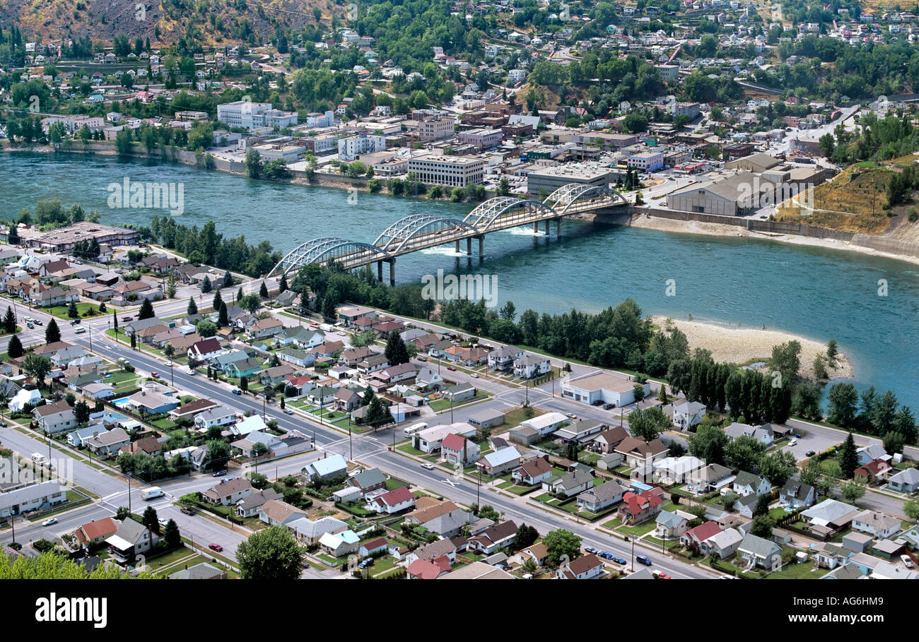 La città di Trail e il Columbia River, British Columbia, Canada. Foto Stock