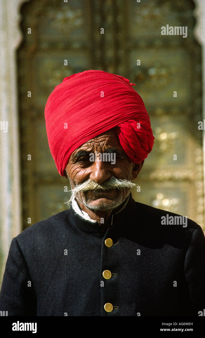India Rajasthan Jaipur City Palace volto di guardia Foto Stock