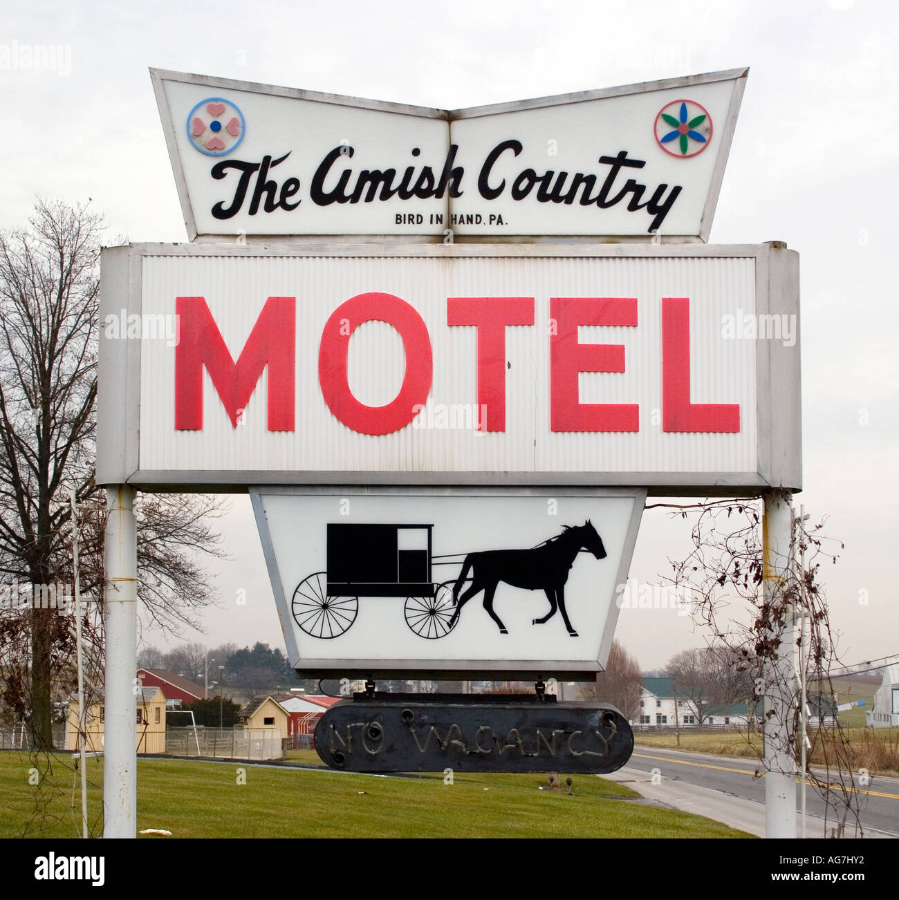 L'Amish Country Motel, in Pennsylvania, mostra il fascino classico della strada e dell'americana vintage nel cuore della contea di Lancaster. Foto Stock