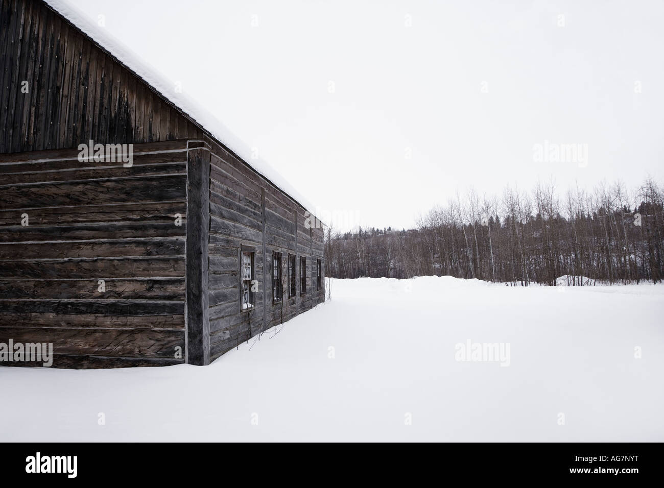 Edificio di log durante l inverno Foto Stock