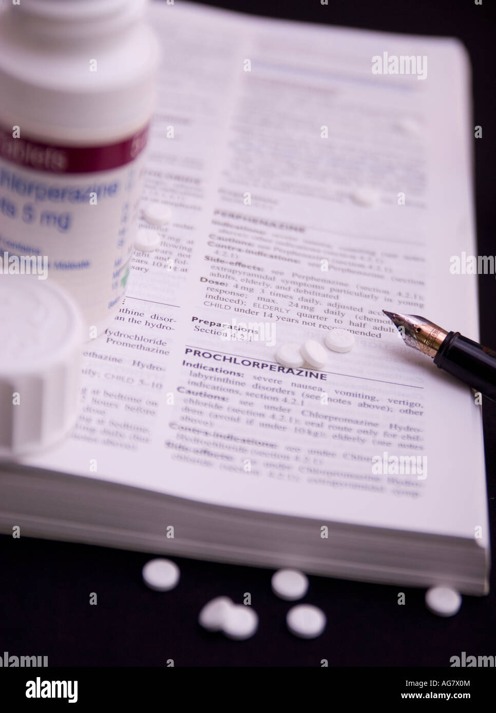 Proclorperazina compresse sul Prochlorperazine pagina del BNF Foto Stock