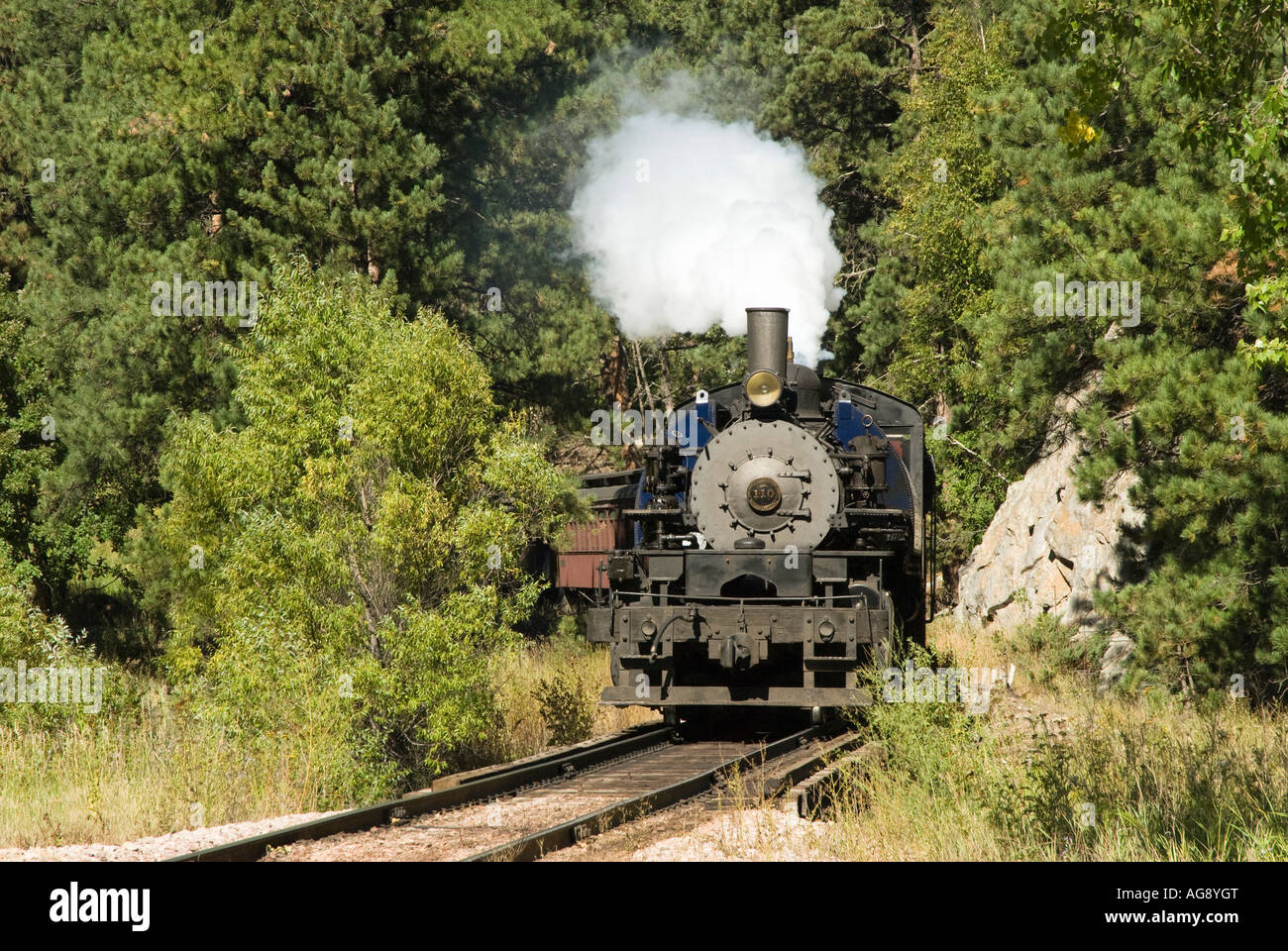 Un 1880 motore a vapore in uso come un attrazione turistica dalla Black Hills Ferrovia Centrale nel Dakota del Sud, STATI UNITI D'AMERICA Foto Stock