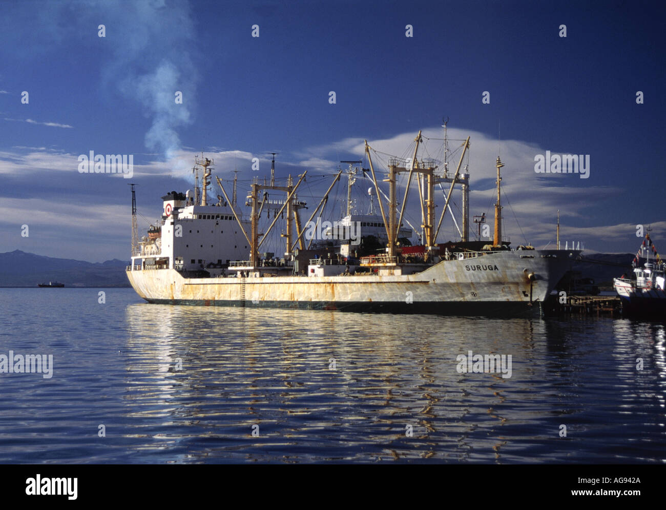 Freighter porto di Puerto Deseado regione della Patagonia argentina Foto Stock