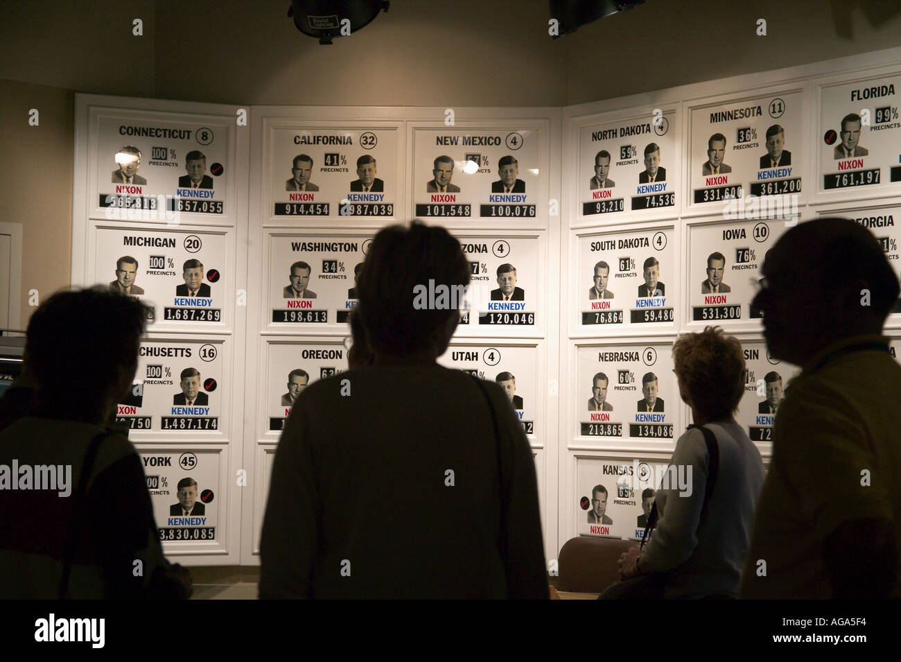 Vista persone Campaign Trail risultati elettorali presentano presso la John F Kennedy Library and Museum Boston MA Foto Stock