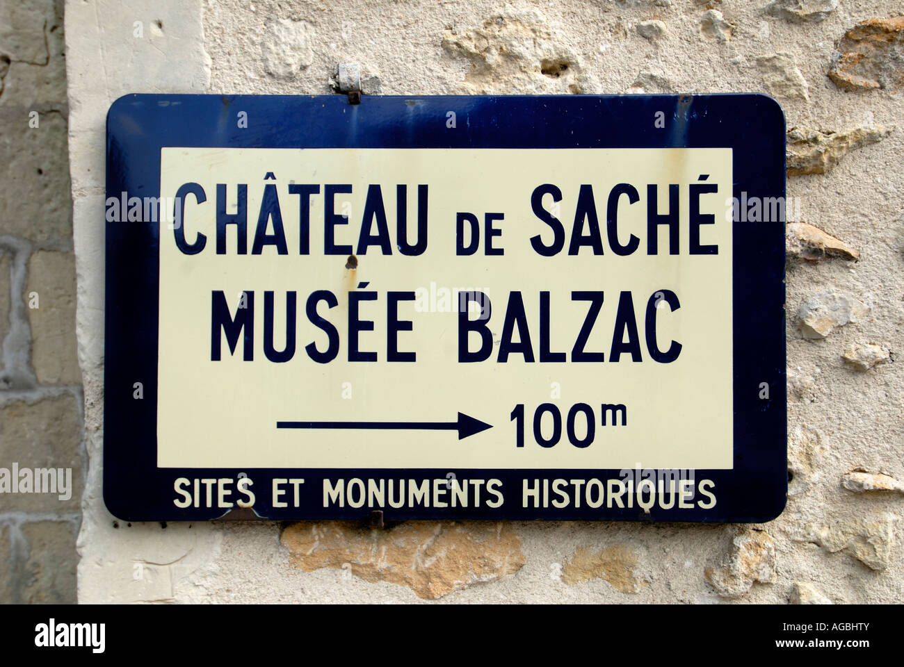 Segno per Chateau de Saché (Museo Balzac), Touraine, Francia. Foto Stock
