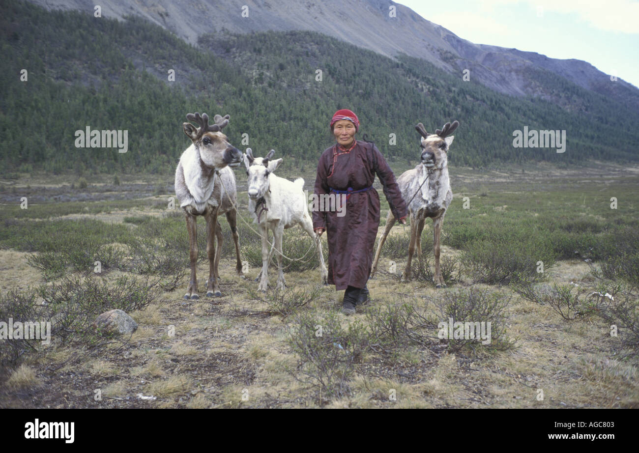 Il Dukha, Dukhans o Duhalar Tsaatan sono una piccola Tuvan comunità turche di renne di pastori che vivono nel nord della Mongolia Foto Stock
