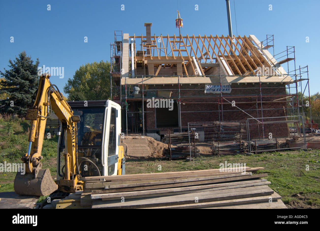 Sito di costruzione di una unica staccata casa privata in Germania Foto Stock