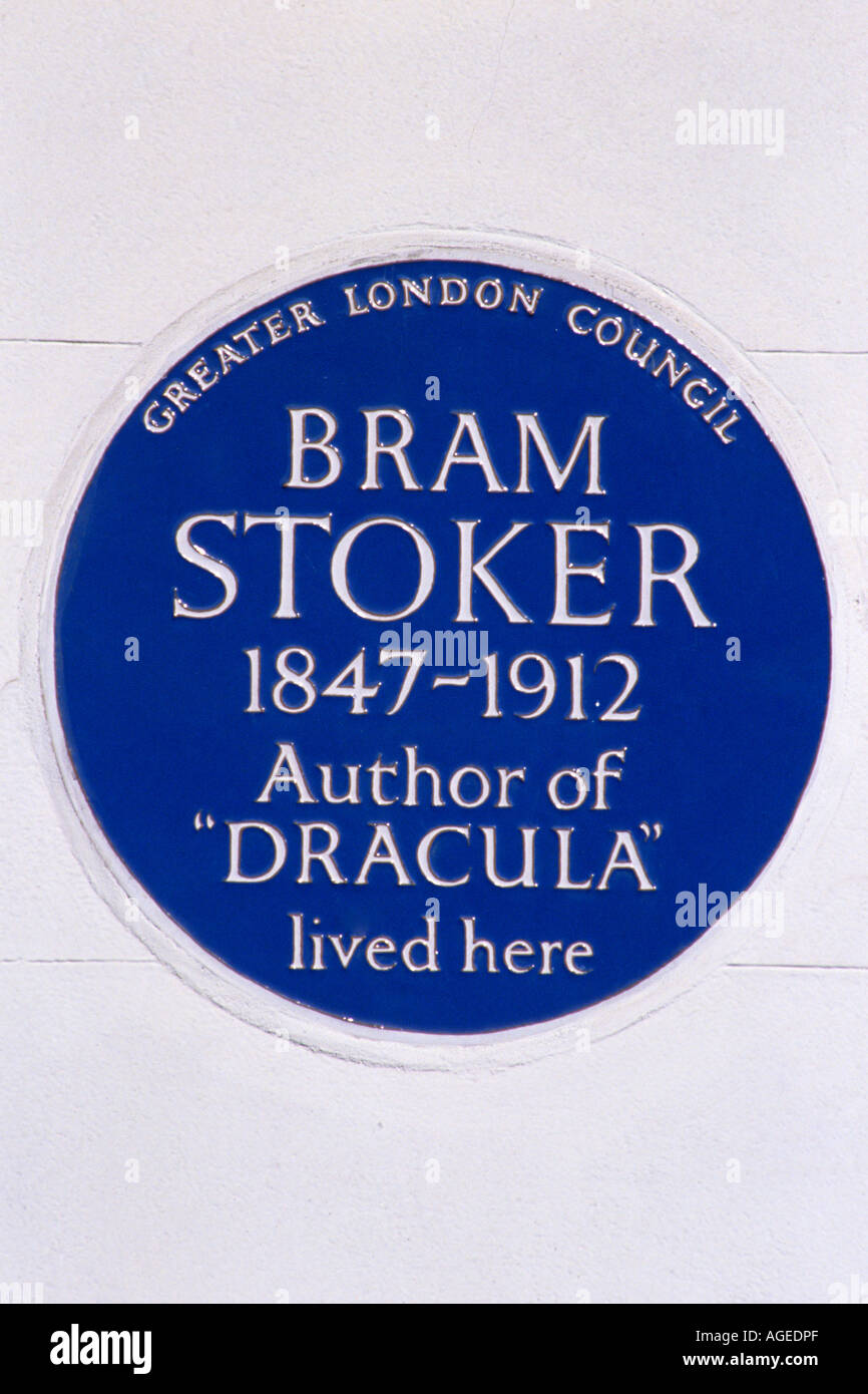 Targa blu: Bram Stoker, Cheyne Walk, a Chelsea, Londra Foto Stock