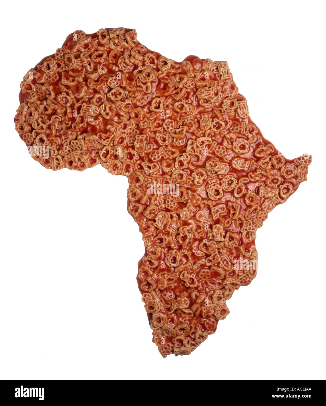 La forma dell'Africa in pasta e salsa di pomodoro Foto Stock