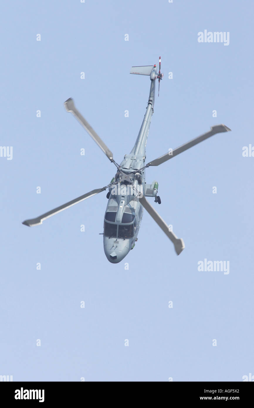 Westland Lynx Royal Navy elicottero andando in un immersione verticale Foto Stock