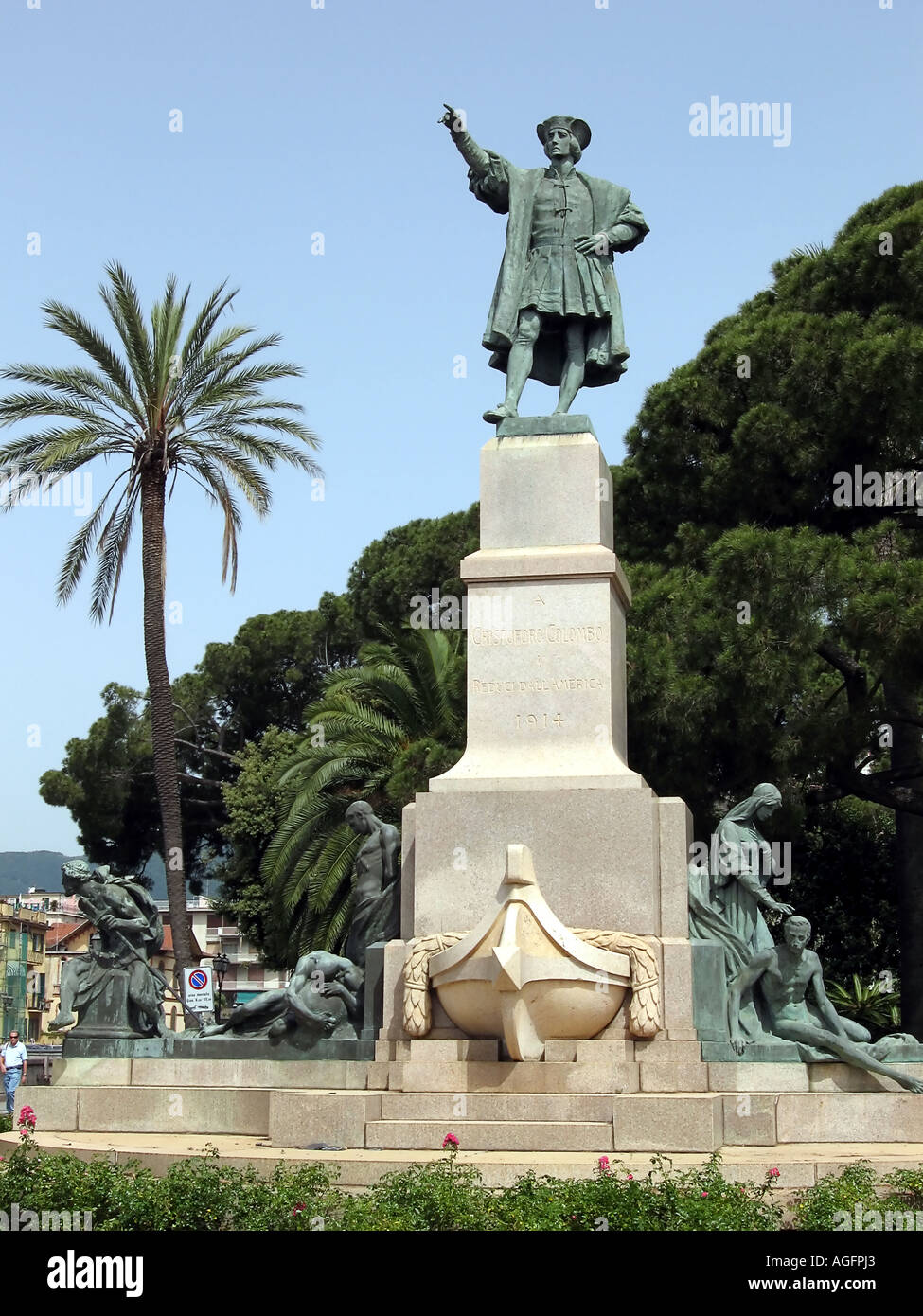 Statua di Cristoforo Colombo nel centro di Rapallo Liguria Italia Foto Stock
