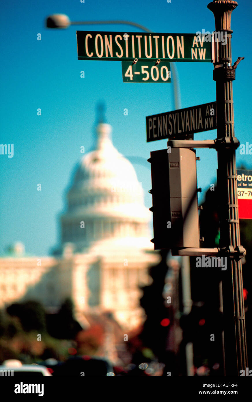 Constitution Avenue e Capitol Hill, Washington D.C., USA Foto Stock