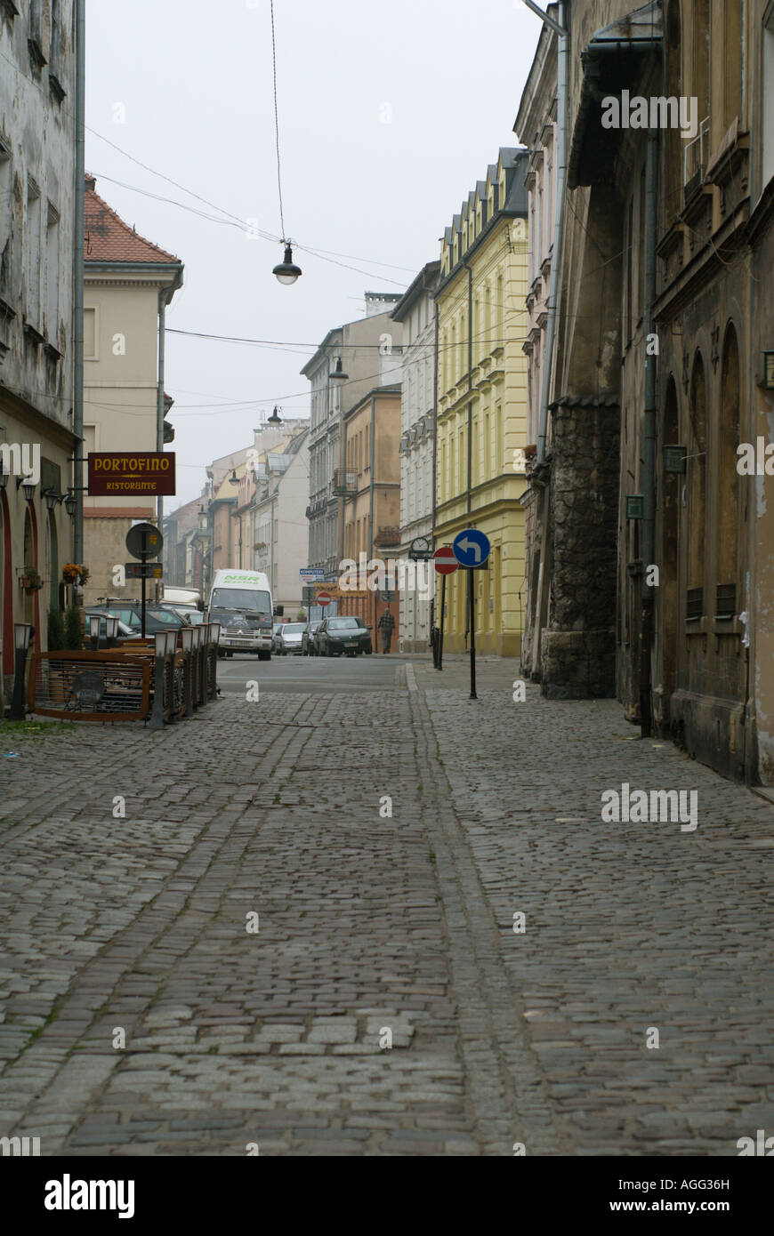 Vecchia strada di ciottoli Kasimierz nel distretto di Cracovia,Polonia Foto Stock