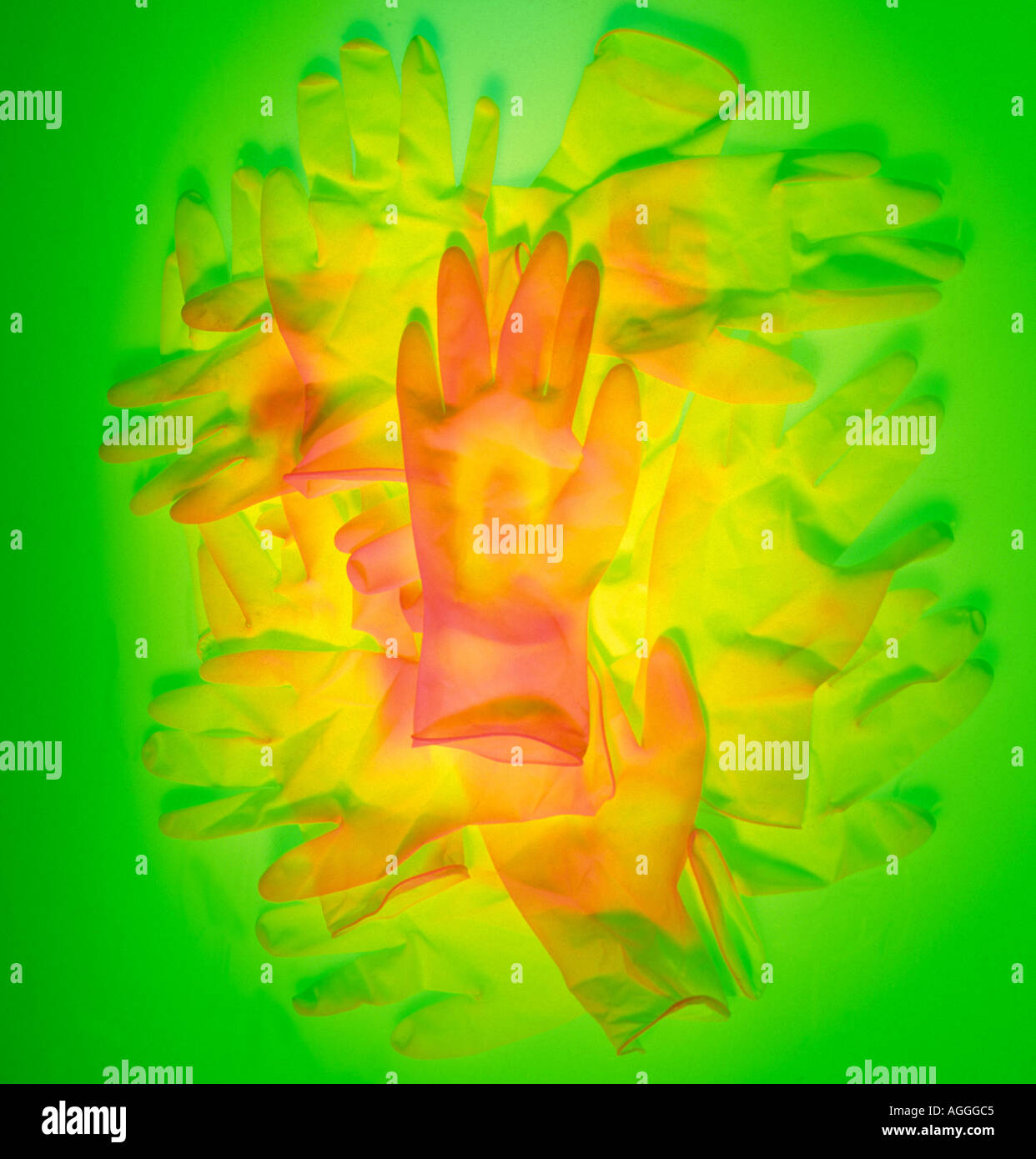 I guanti chirurgici su un lightbox Foto Stock