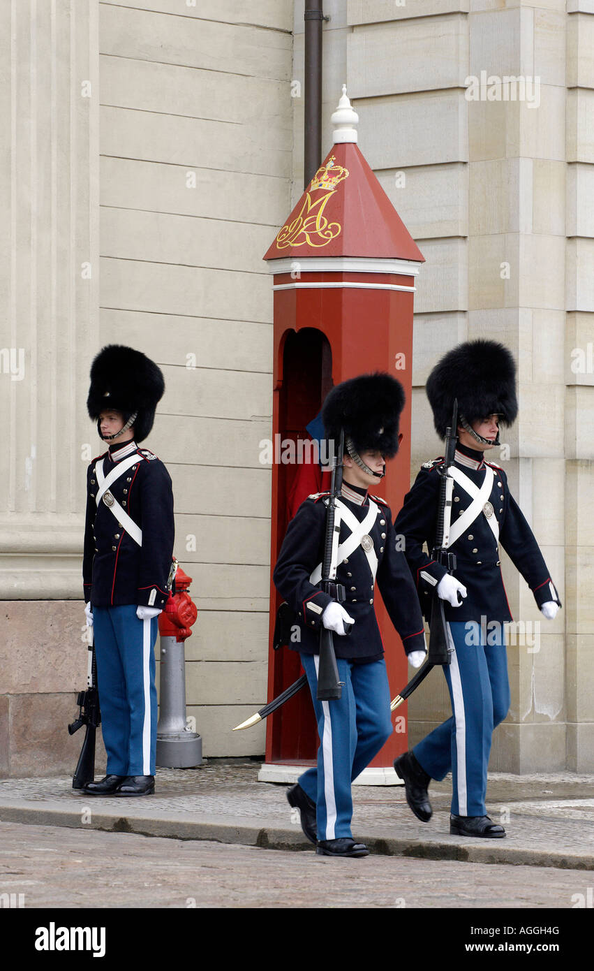 Modifica delle protezioni presso il Palazzo Amalienborg, Copenhagen, Danimarca Foto Stock