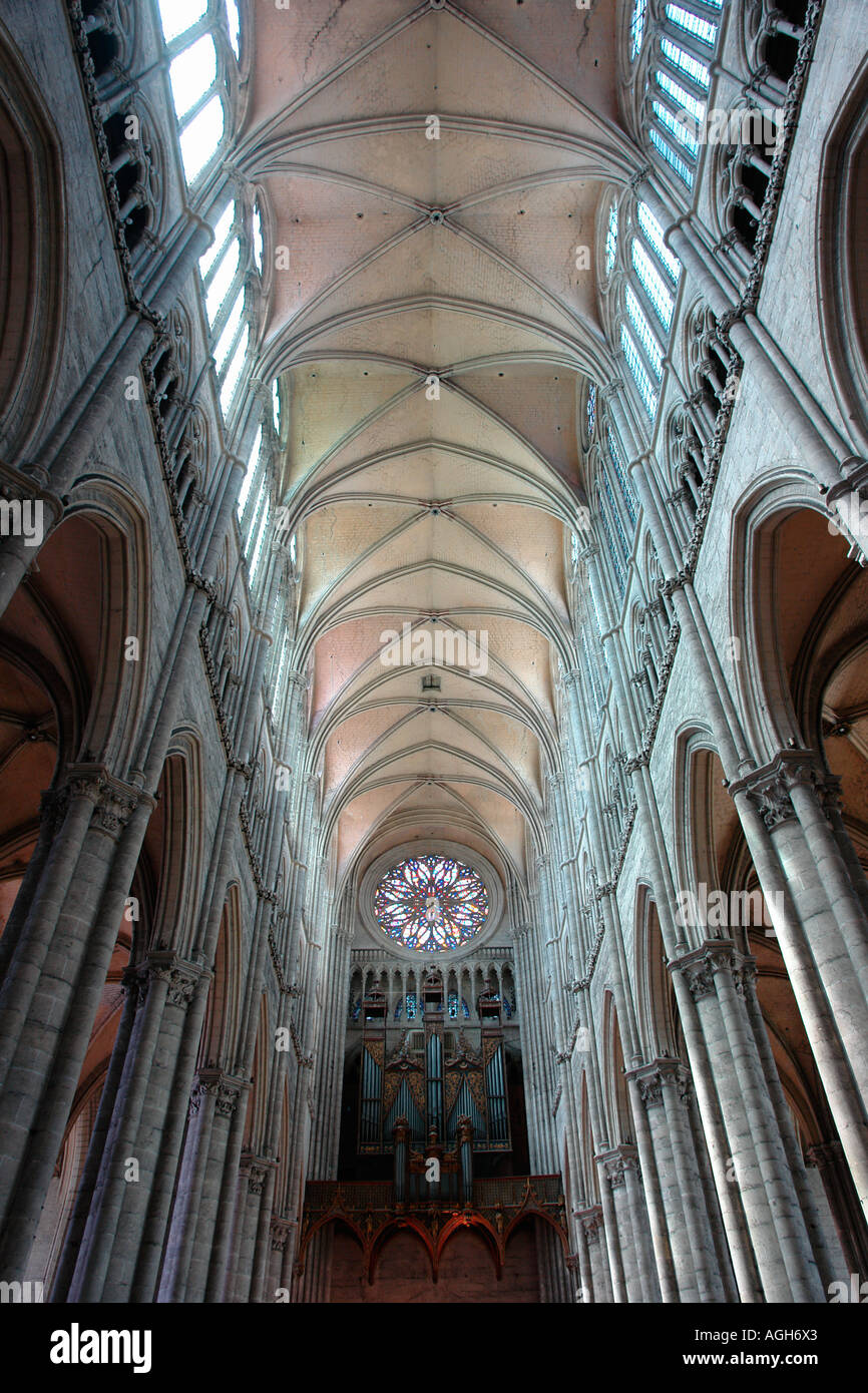 Navata della Cattedrale Gotica di Notre Dame Cattedrale) (Amiens-Picardy-Francia) Foto Stock
