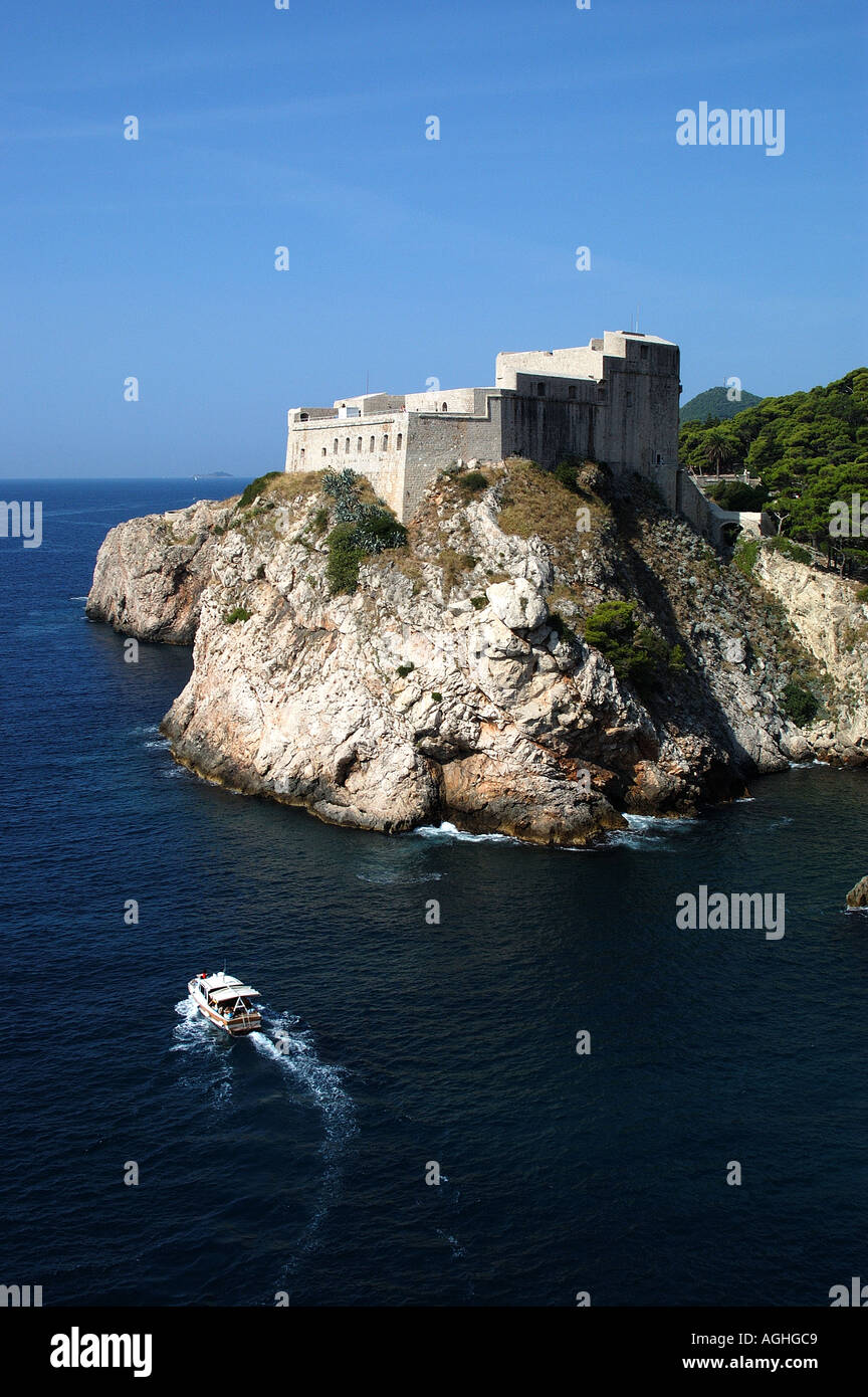 Lovrjenac Fort e barca Dubrovnik Croazia Foto Stock