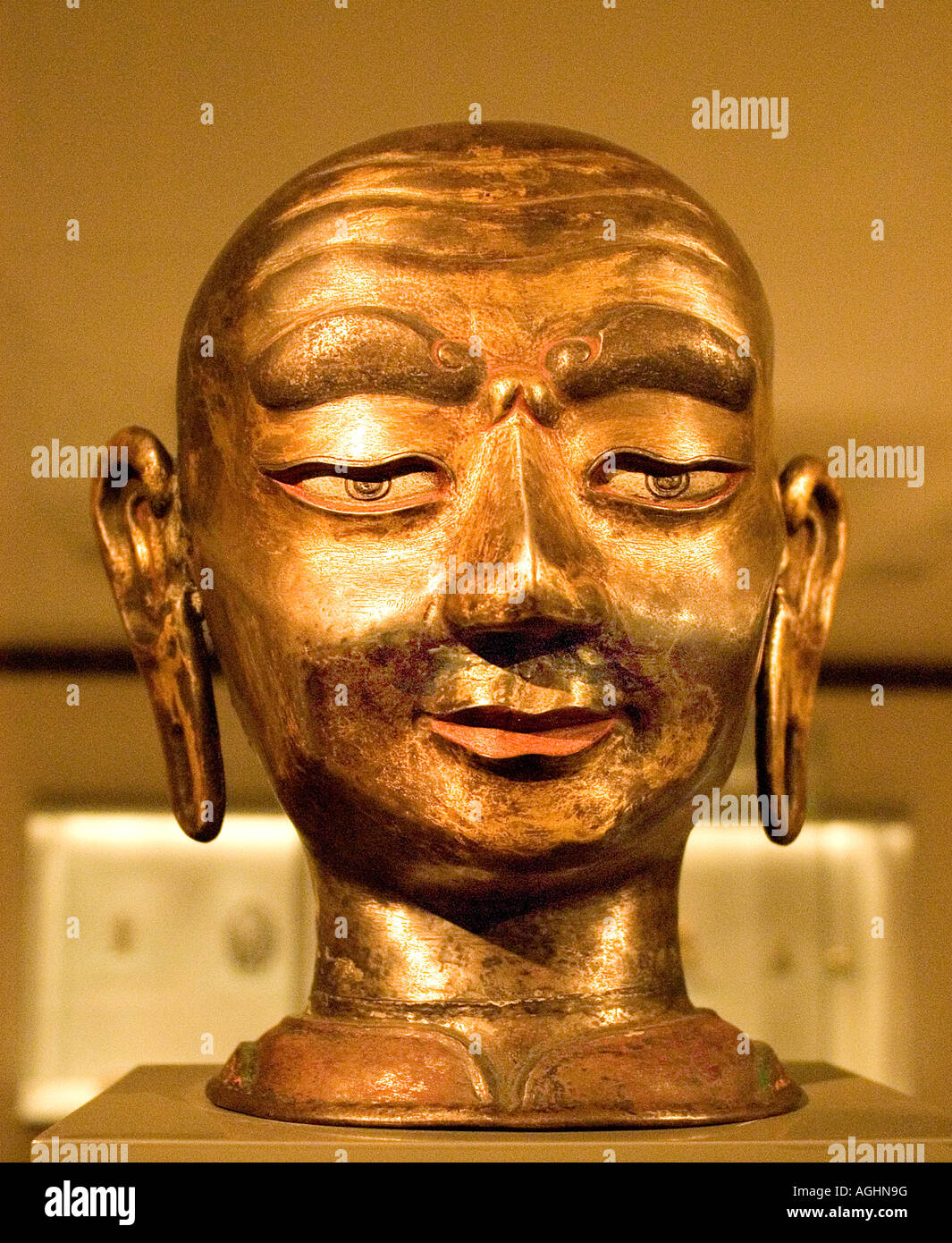 La testa di un monaco tibetano XVII XVIII secolo Foto Stock