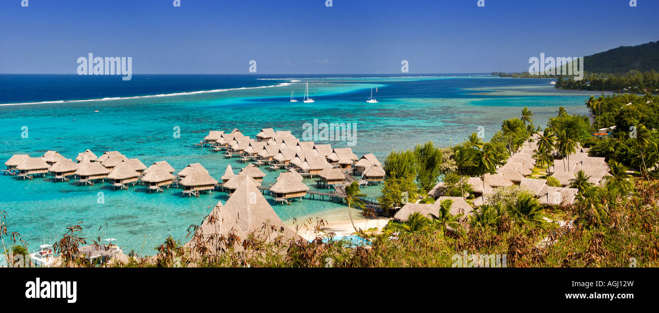 Over water bungalows, Moorea Polinesia francese Foto Stock