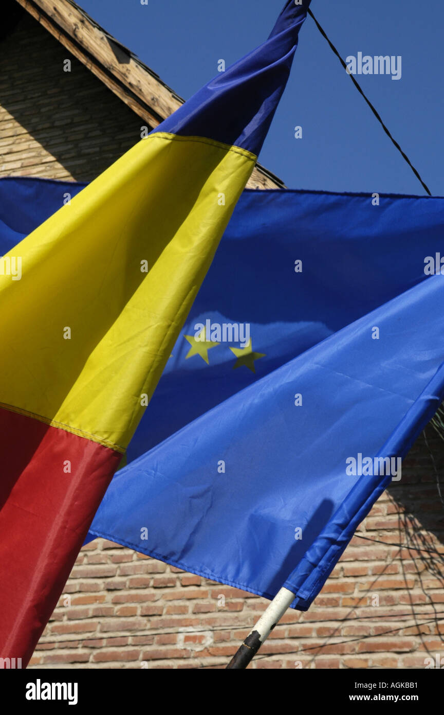 Bandiera rumena, bandiera UE UE-paesi candidati Romania Foto Stock