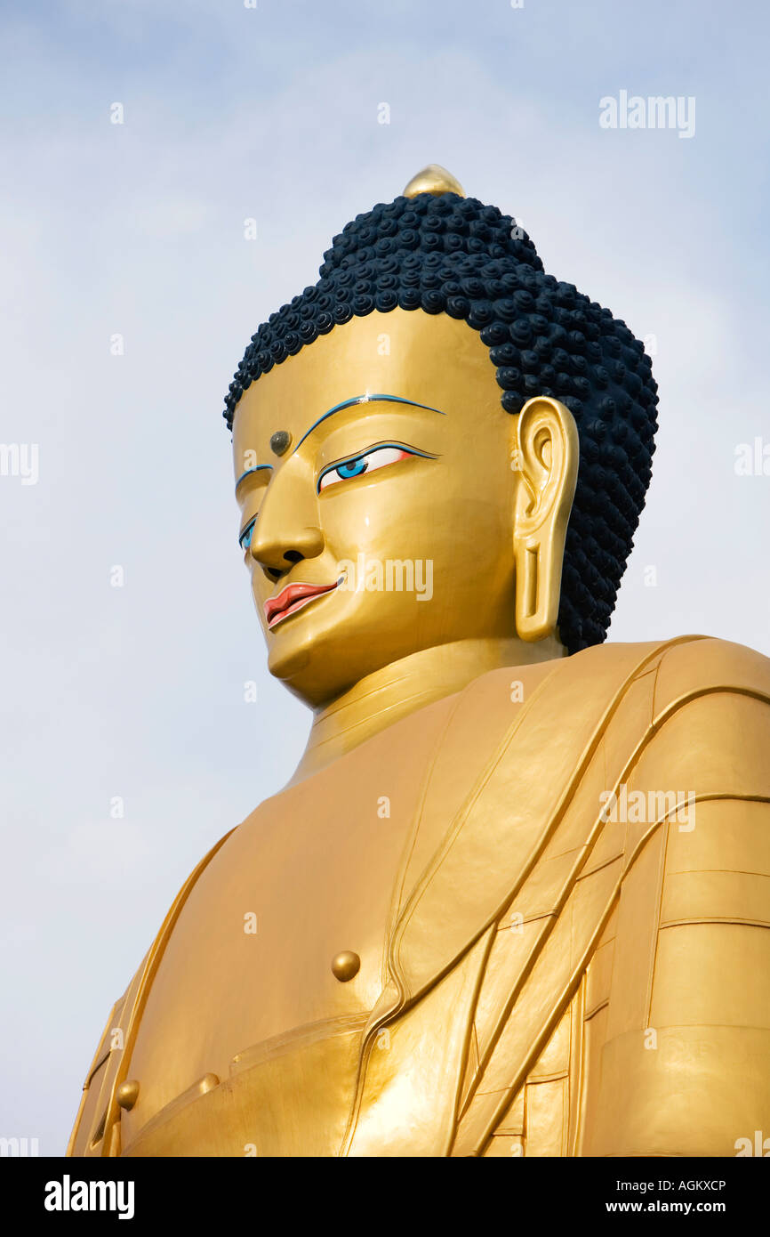 Statua dorata buddha park. Amida buddha park. Stupa Swayambhu, Kathmandu, Nepal Foto Stock