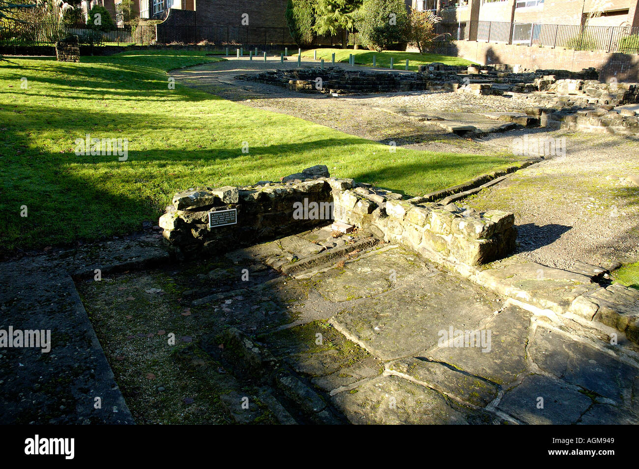 Resti di la latrina Bagni Romani parte del Antonine Wall infrastructure Bearsden Nord Glasgow Scotland Europa Foto Stock