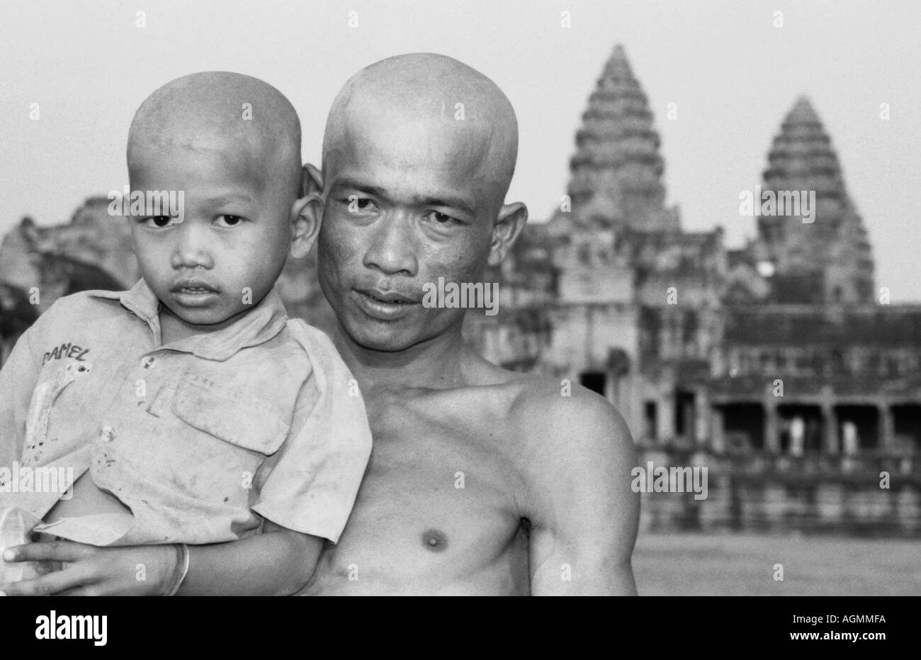 Padre e Figlio a Angkor Wat, Cambogia Foto Stock