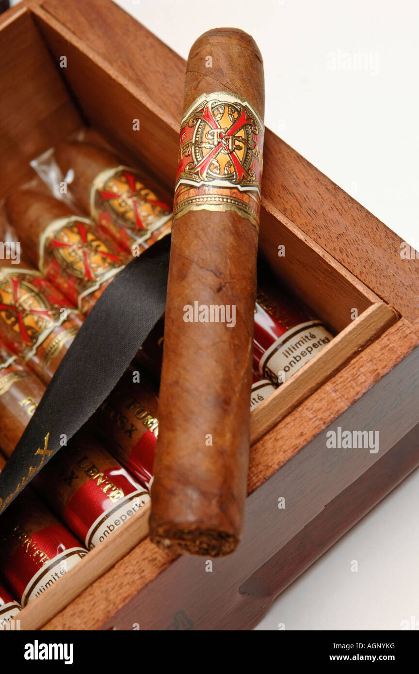 Chiusura del box di Chateau de la Fuente Opus X sigari Repubblica Dominicana Foto Stock