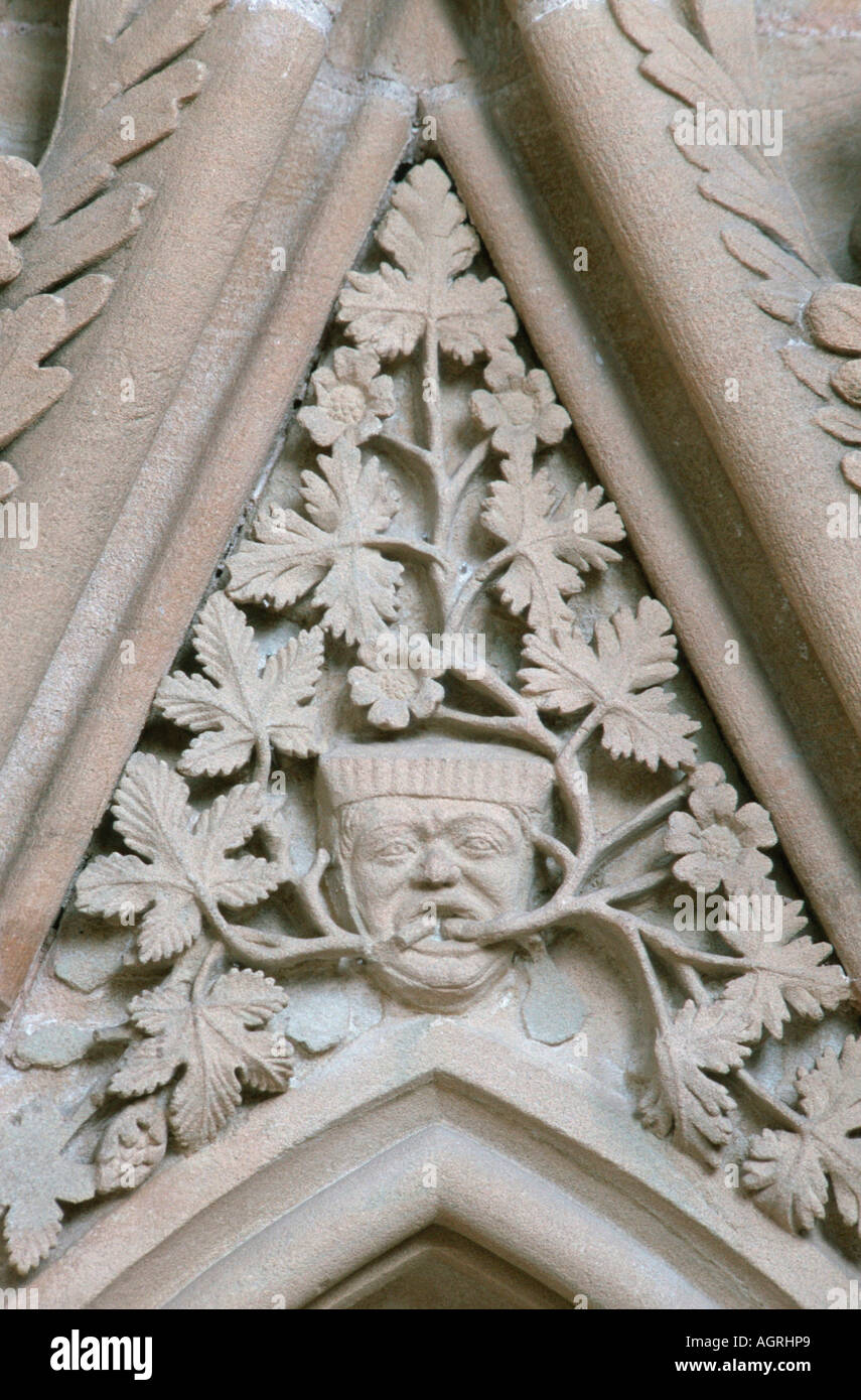 Southwell Minster / 'Green Man' Foto Stock