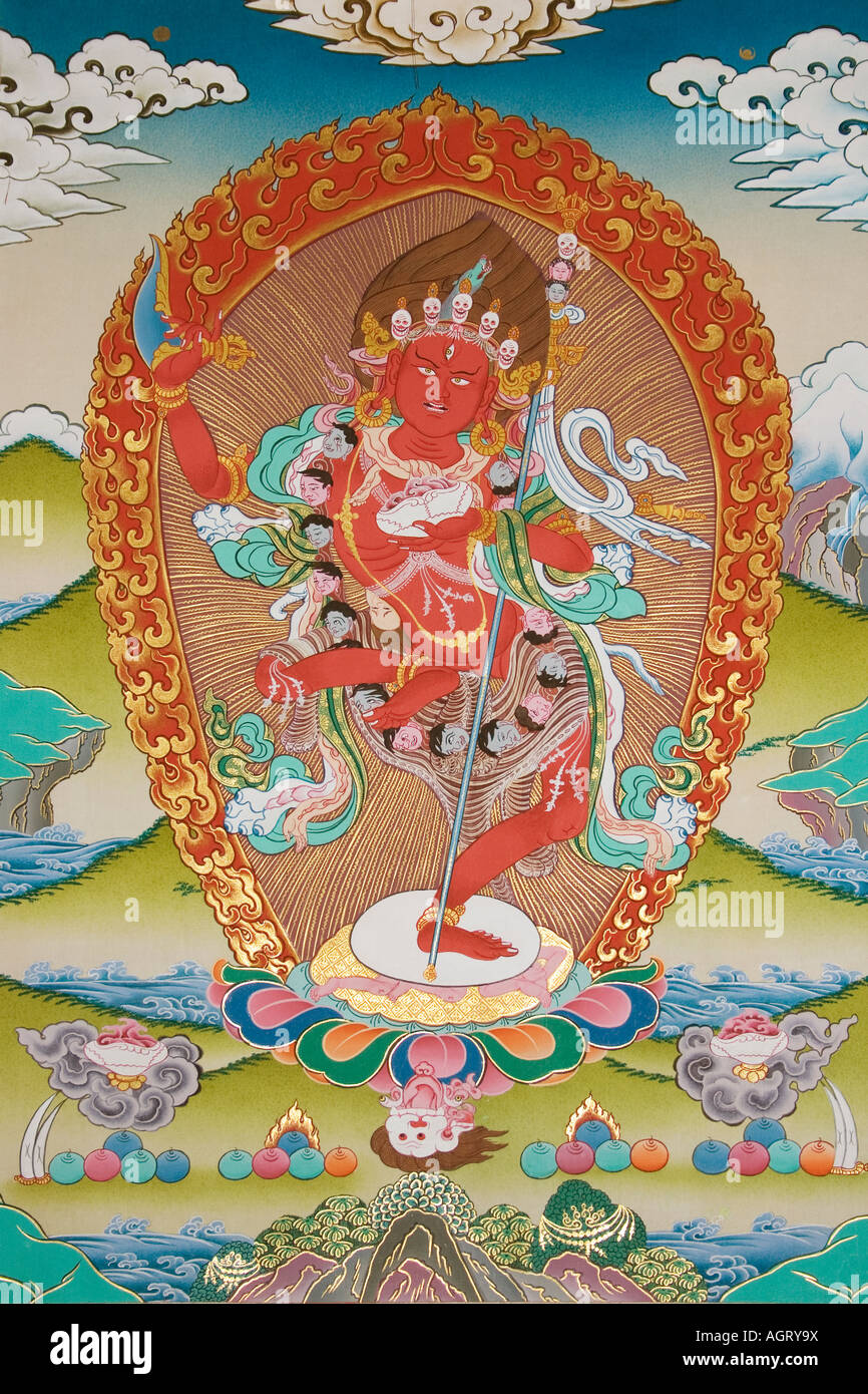Decorate da parete all'interno dell'Illuminismo Stupa raffiguranti Vajrayogini femmina divinità buddista Foto Stock