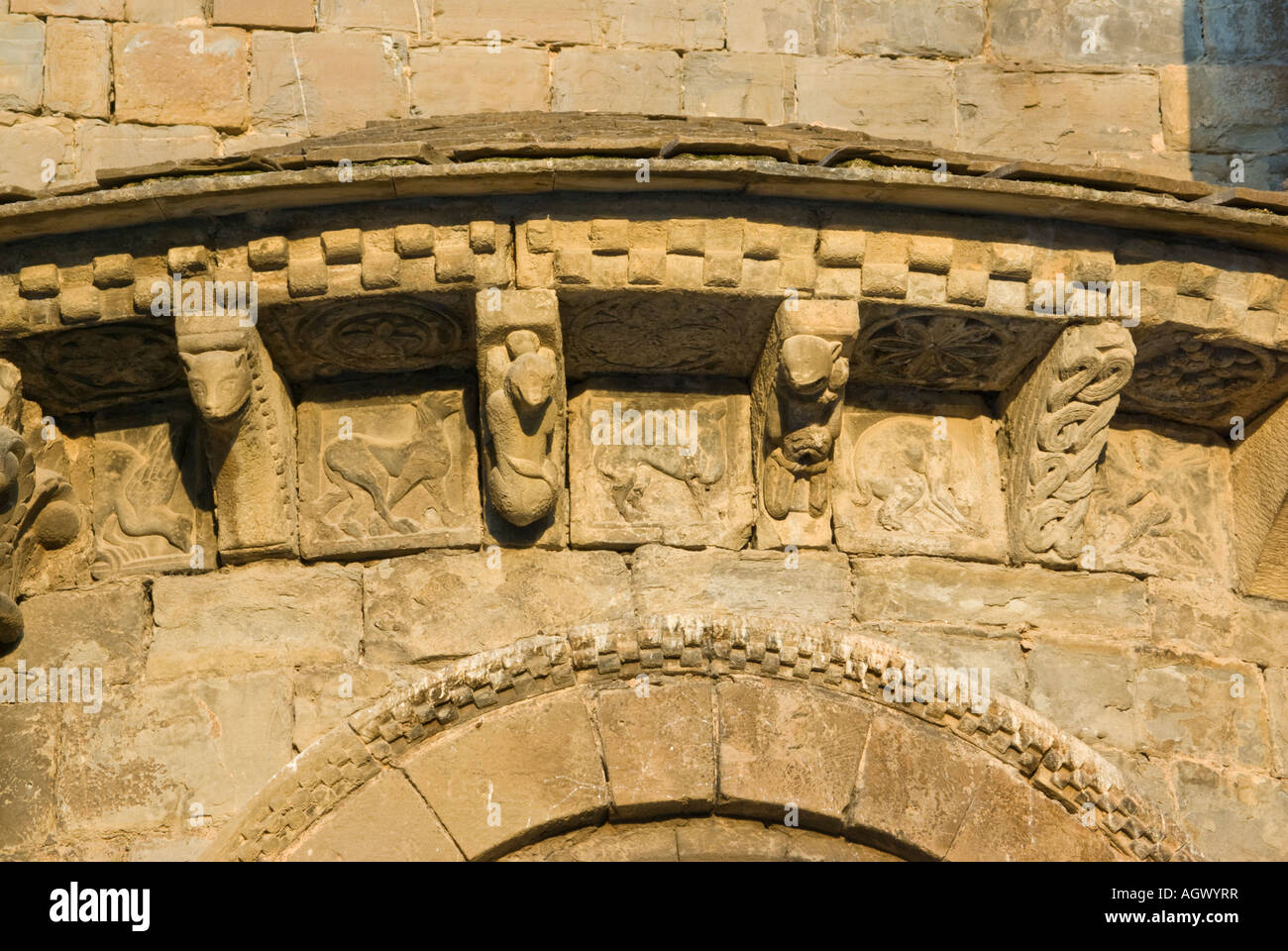 Beccatelli figurale, Cattedrale di Jaca, Aragona, Spagna Foto Stock