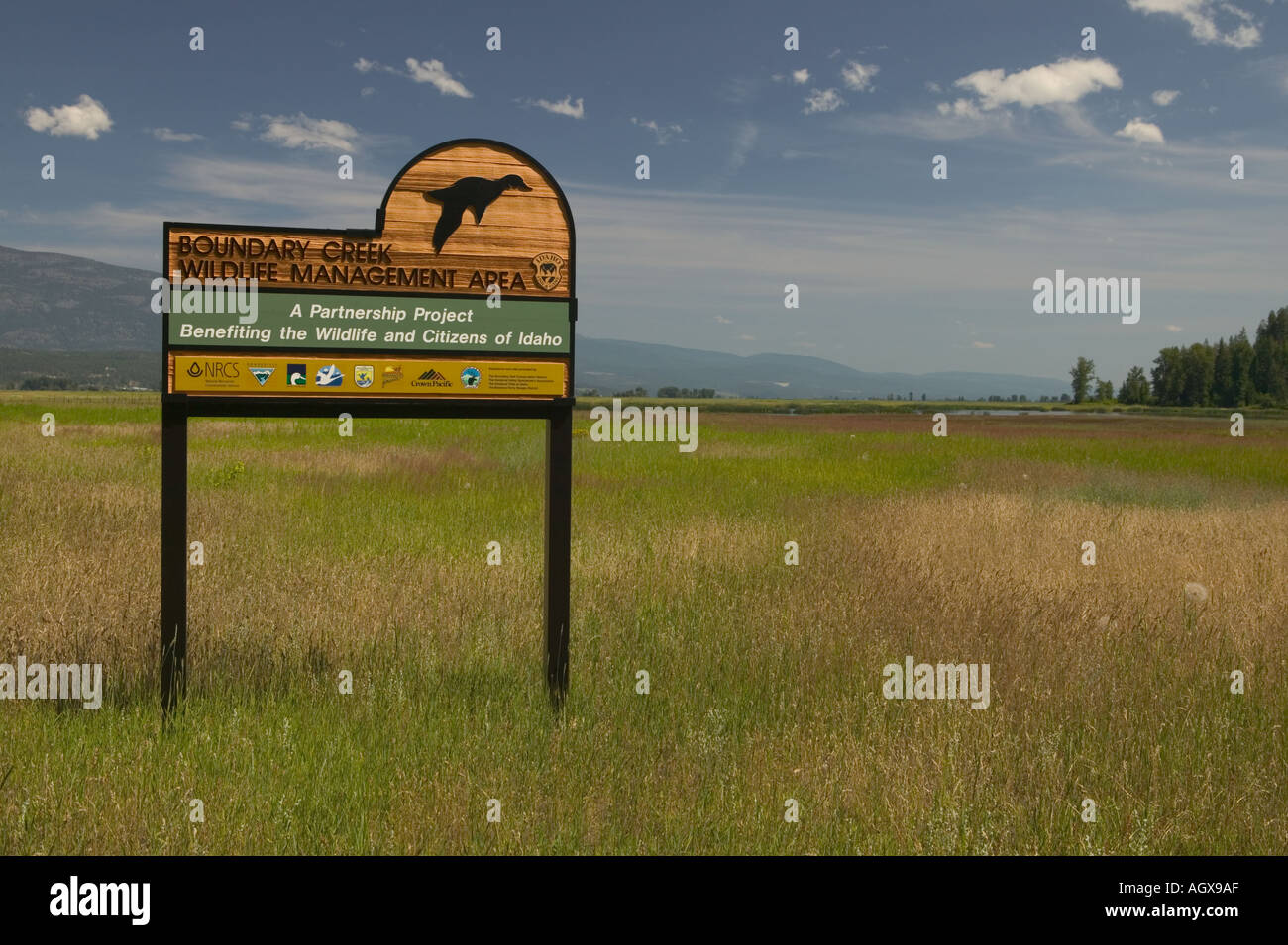 Segno per il Confine Creek Wildlife Management Area WMA in Idaho i confini del Canada di Idaho settentrionale Foto Stock