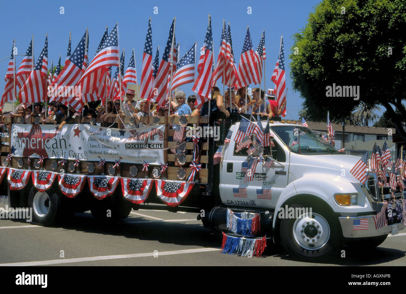 Come American come ottiene è il messaggio su questo carrello, partecipando nel luglio del quarto Parade di Westchester, Los Angeles Foto Stock